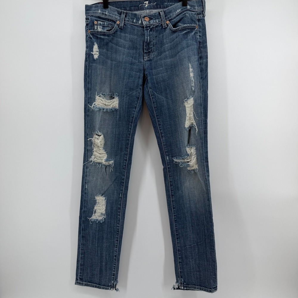 7 For All Mankind Roxanne Jeans Womens 30 Blue Distressed Slim Straight Leg